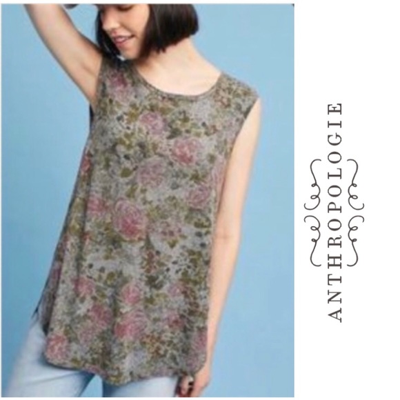 🆕 Anthropologie T:la Gray Sleeveless Top with Botanical Print. (Chest Size 37”) - Picture 1 of 8